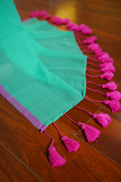 K U M U D || Plain Blue Mull Cotton Saree