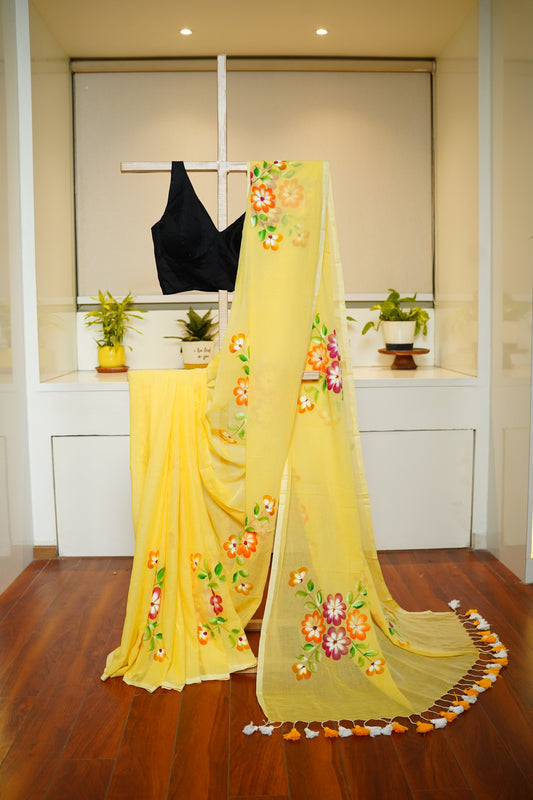 N E E R V A || Mull Cotton Saree with Hand Paint