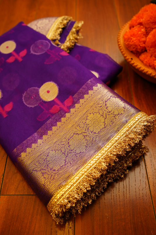 V A R S H A || Banarasee Tissue Saree with Kiran Lace