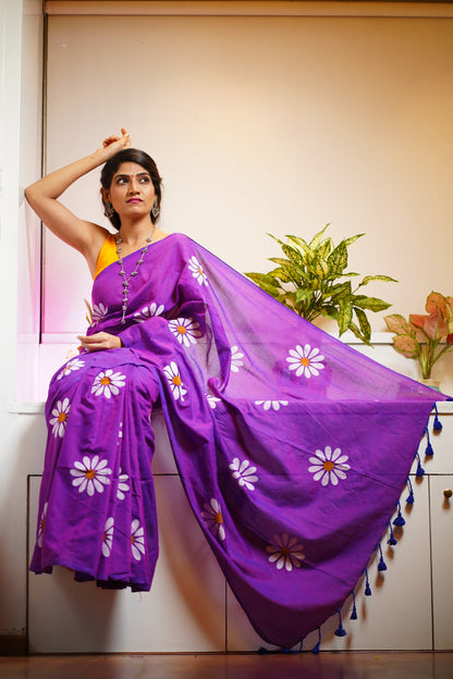 M A D H Y A || Khadi Cotton Saree with Hand Paint