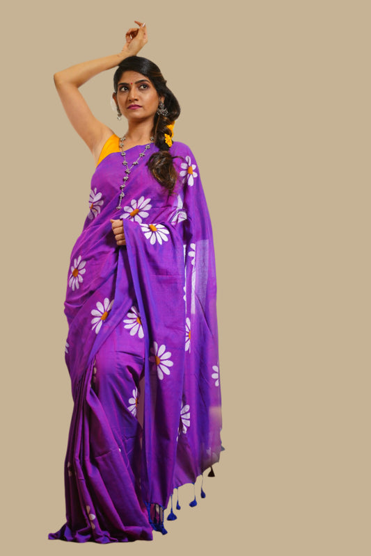 M A D H Y A || Khadi Cotton Saree with Hand Paint
