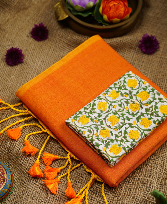 Khadi Plain Saree - With Matching Blouse