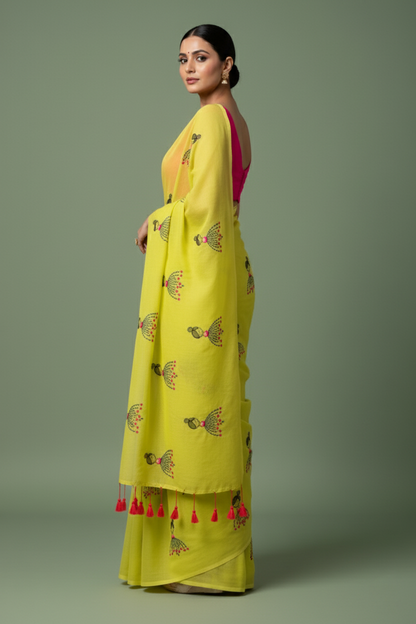 B A N D I N I || Mull Cotton Saree with Embroidery Work