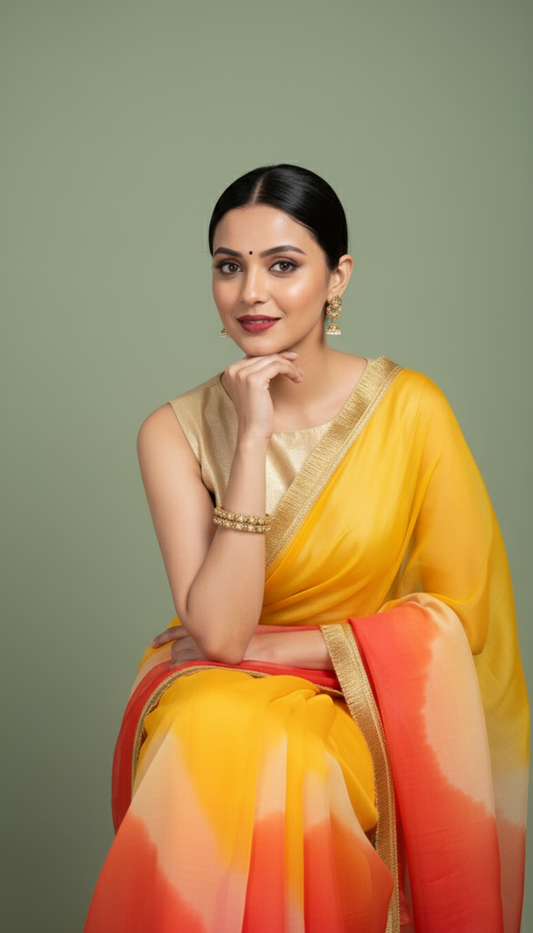 C H A N D R A || Multicolour Organza Saree with Kiran Lace