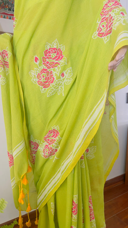 P A V A N I || Khadi Hand Block Paint Cotton Saree