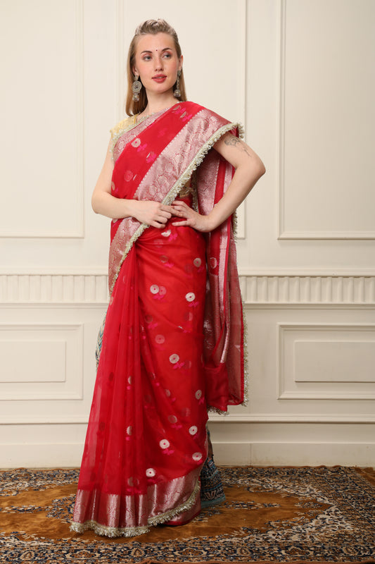 D E V A K I ||Banarsee Tissue Saree with Kiran Lace