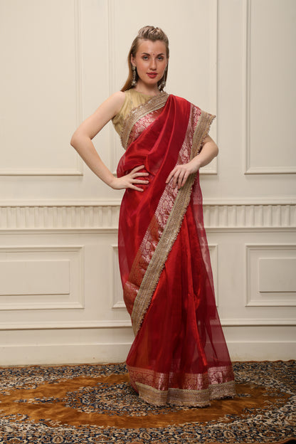 N A N D I N I || Banarasee Tissue saree With Kiran Lace