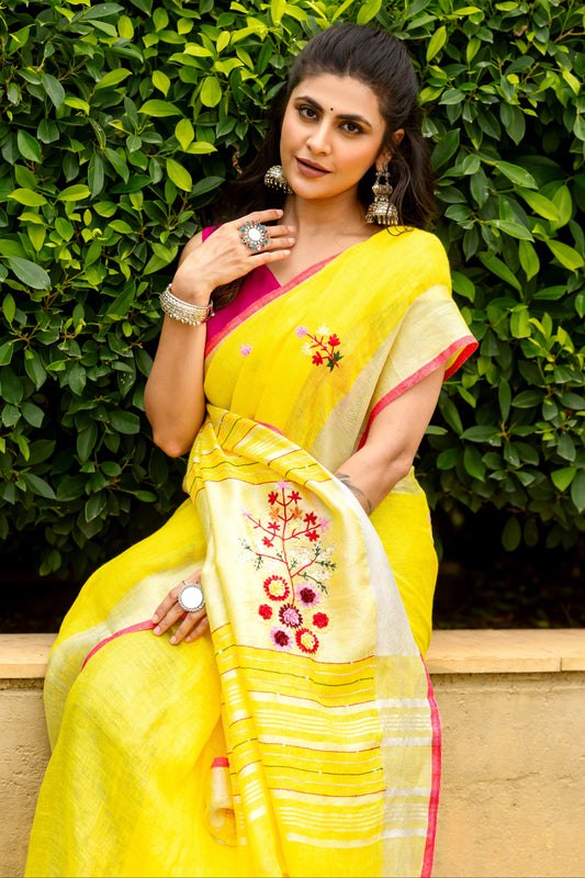 G A N G A - J A M U N A || Pure Linen Saree
