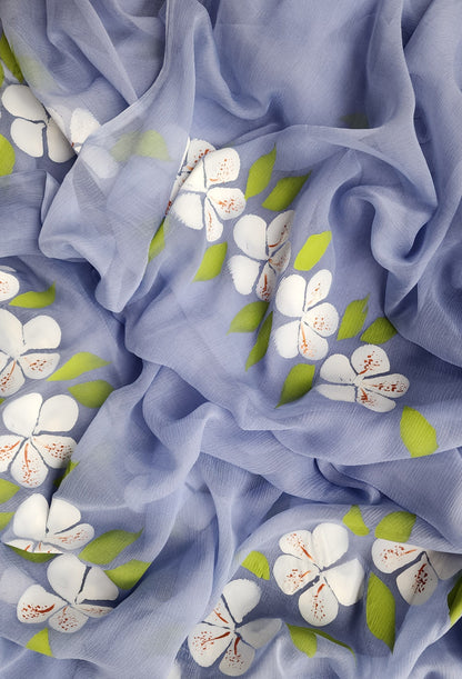 S A F E D A || Pure Chiffon Hand Painted Saree