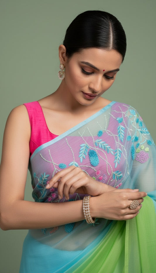 B A N D I N I || Organza Hand-Embroidery Saree