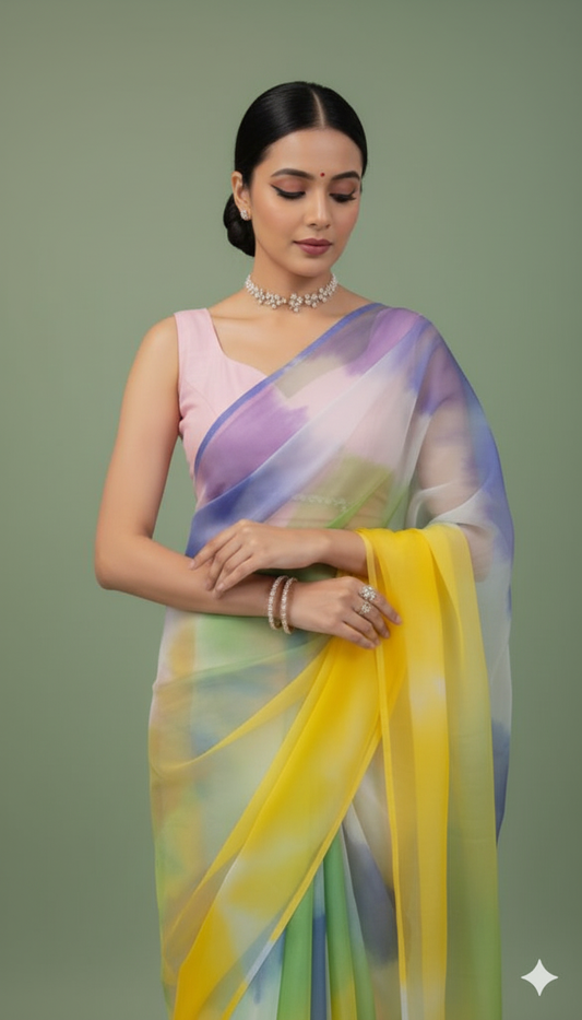 P A R A M P A R A || Multicolour Organza Saree