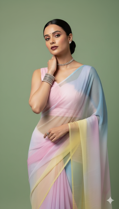 S A T Y A B H A M A || Organza Rainbow Saree