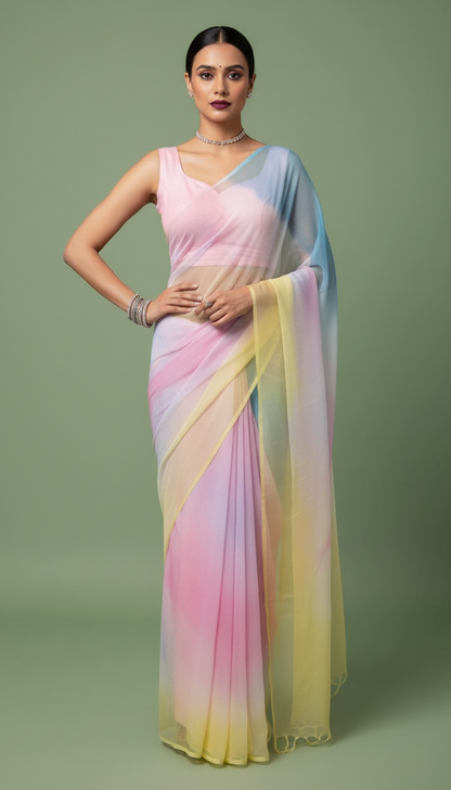 S A T Y A B H A M A || Organza Rainbow Saree