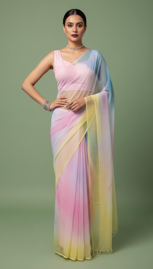 S A T Y A B H A M A || Organza Rainbow Saree
