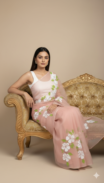 R U K H - S A R  || Pure Chiffon Hand Painted Saree