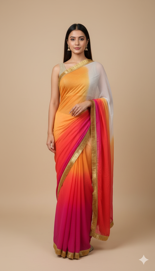 S H A K T I || Pure chiffon saree with Kiran lace
