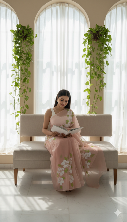 R U K H - S A R  || Pure Chiffon Hand Painted Saree