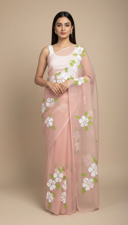 R U K H - S A R  || Pure Chiffon Hand Painted Saree