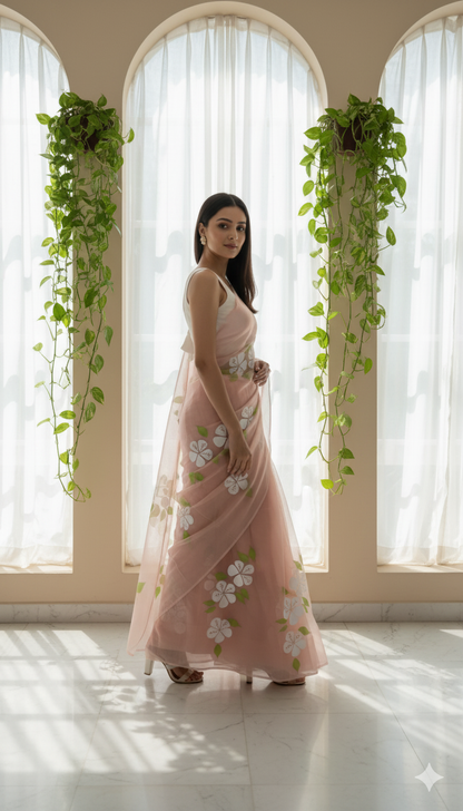 R U K H - S A R  || Pure Chiffon Hand Painted Saree