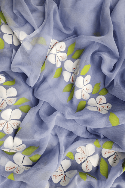 S A F E D A || Pure Chiffon Hand Painted Saree
