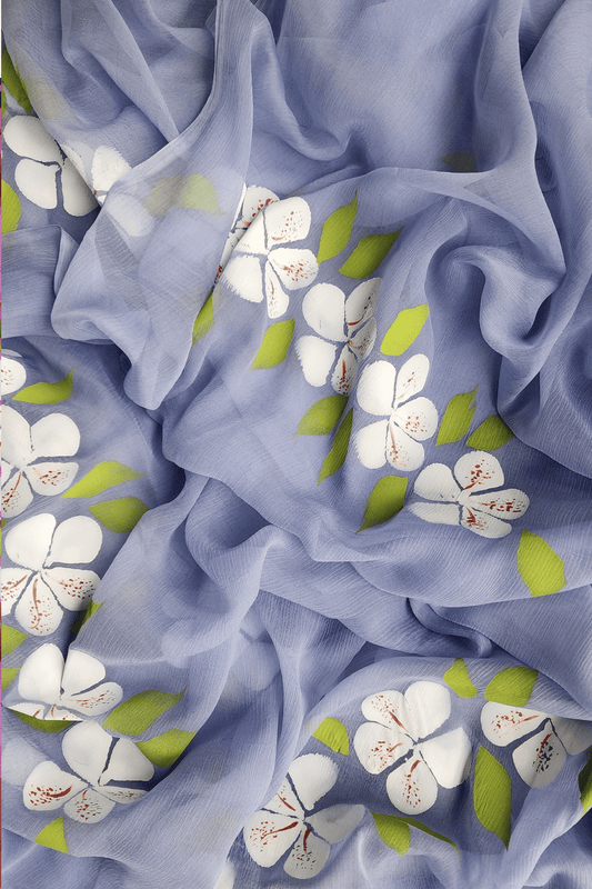 S A F E D A || Pure Chiffon Hand Painted Saree