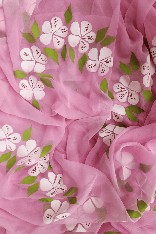 K A C H N A R (PINK)|| Pure Chiffon Hand Painted Saree