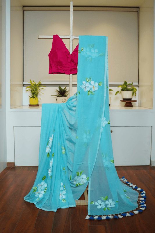 P R A M I L A || Mull Cotton Saree with hand Paint