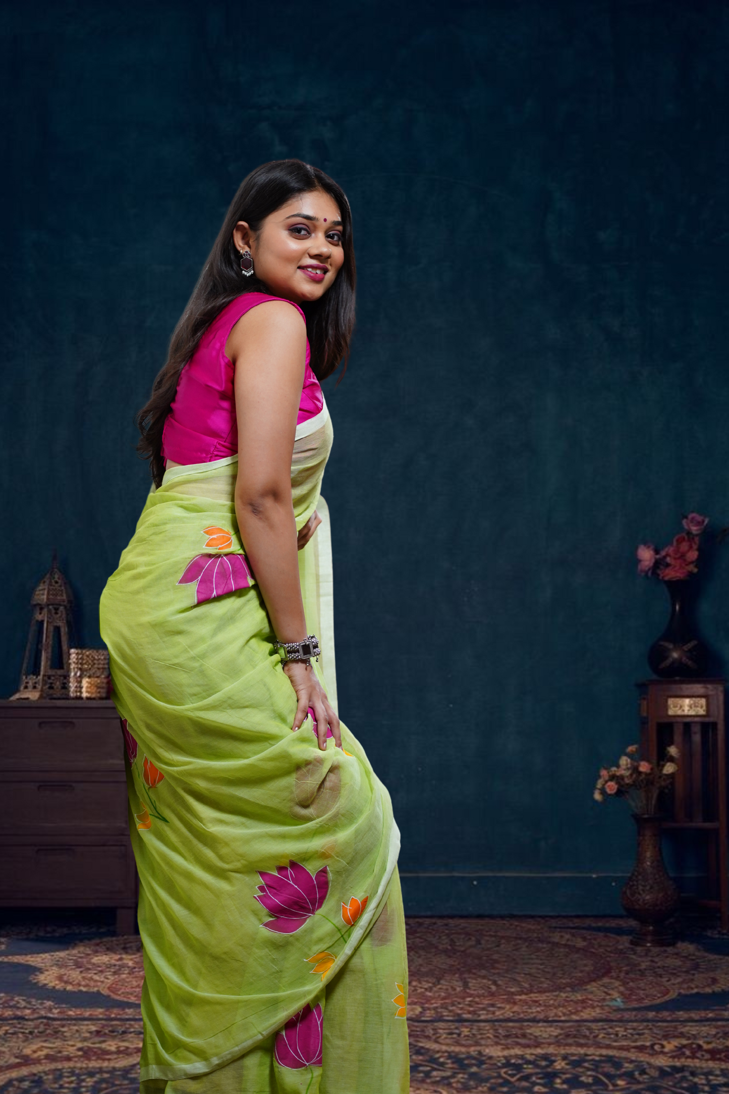 P A D M I N I || (Mint Green) Hand Painted Saree