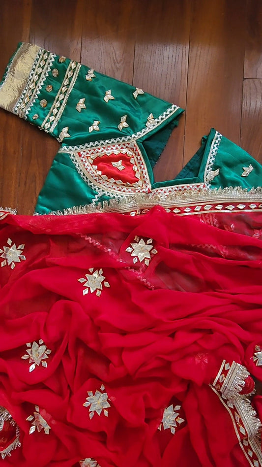 SUHAG || Pure Chiffon Saree with Ready to wear Angi Blouse Gota Patti