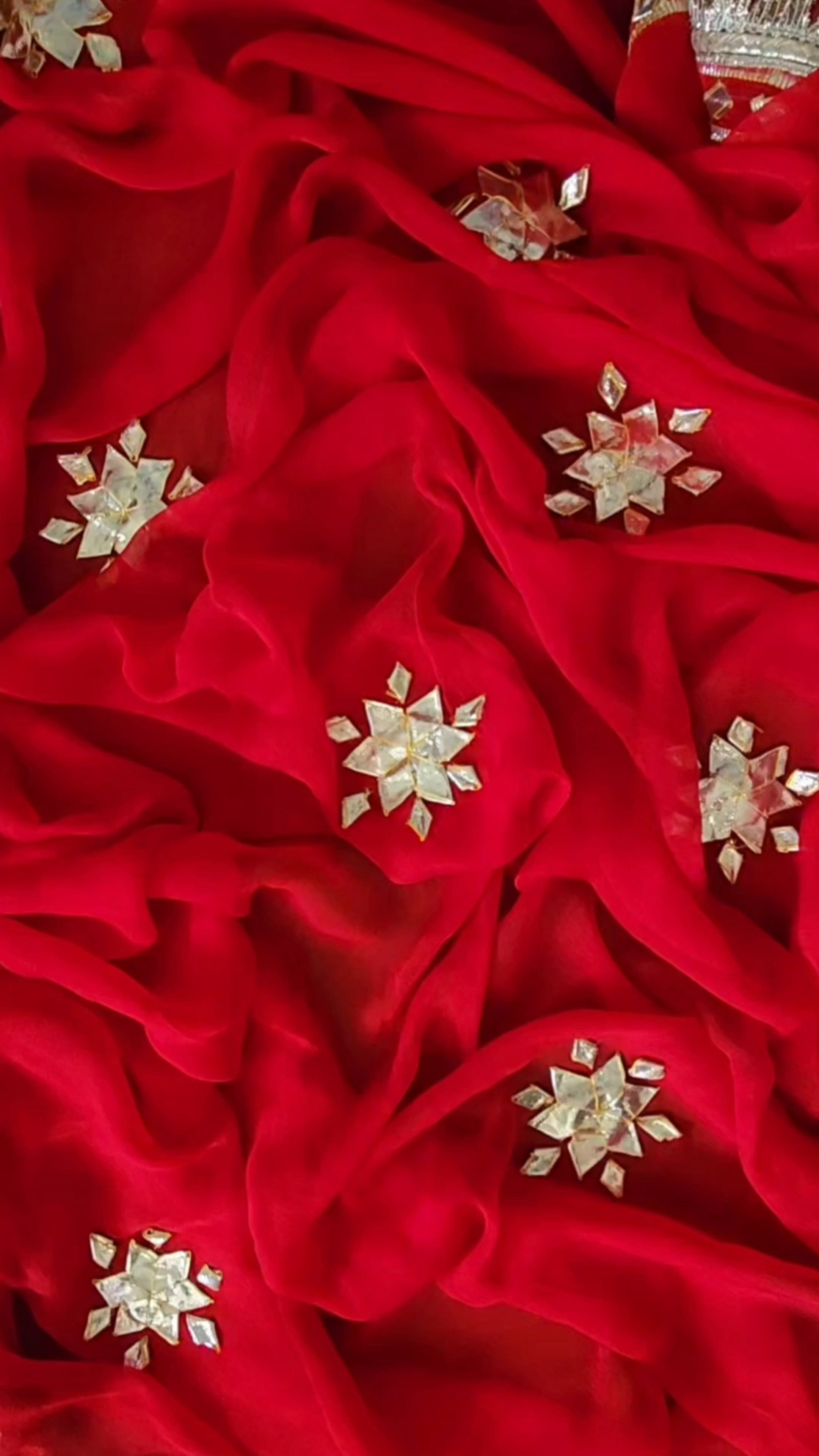 SUHAG || Pure Chiffon Saree with Ready to wear Angi Blouse Gota Patti