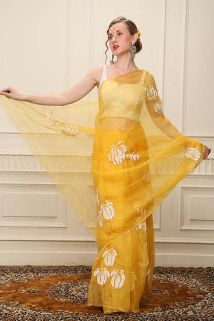 L A K S H M I || Organza Hand-Painted Saree
