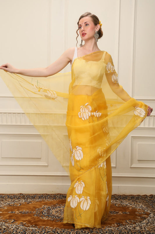 L A K S H M I || Organza Hand-Painted Saree