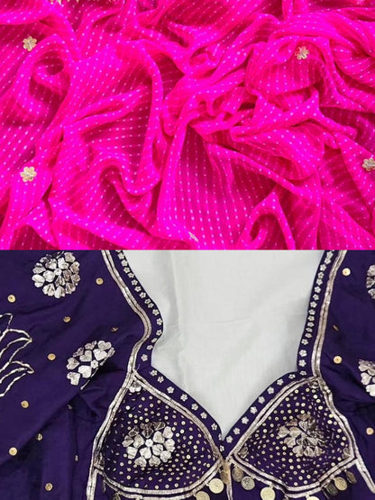 Gota Patti Lahariya Mothra Saree with Purple work Aangi || Kamal Combo