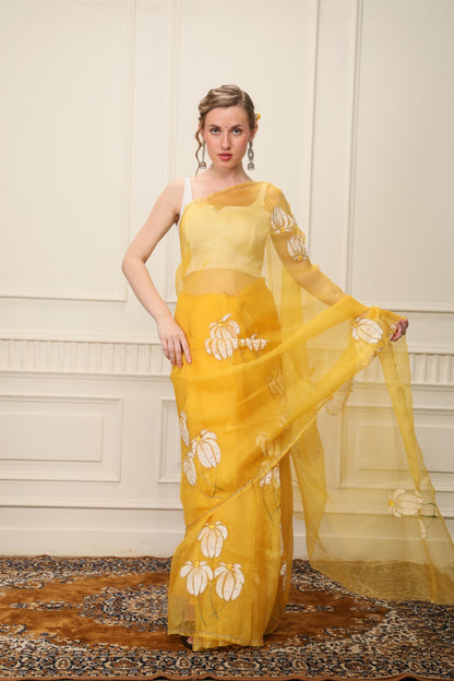 L A K S H M I || Organza Hand-Painted Saree