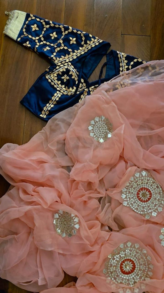 Pure Diamond Chiffon Saree with Gota Patti & Aangi Blouse Combo ||MOKSHA