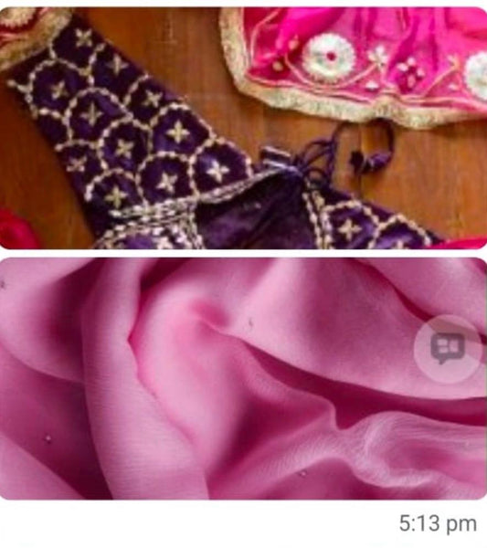 Pink Pure chiffon saree with Mukaish Work with Purple angi Combo || Rose Combo