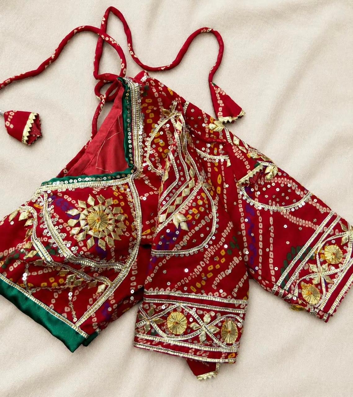 Red Bandani Aangi Blouse with intricate Sequence Lace and Got Work || Jivika