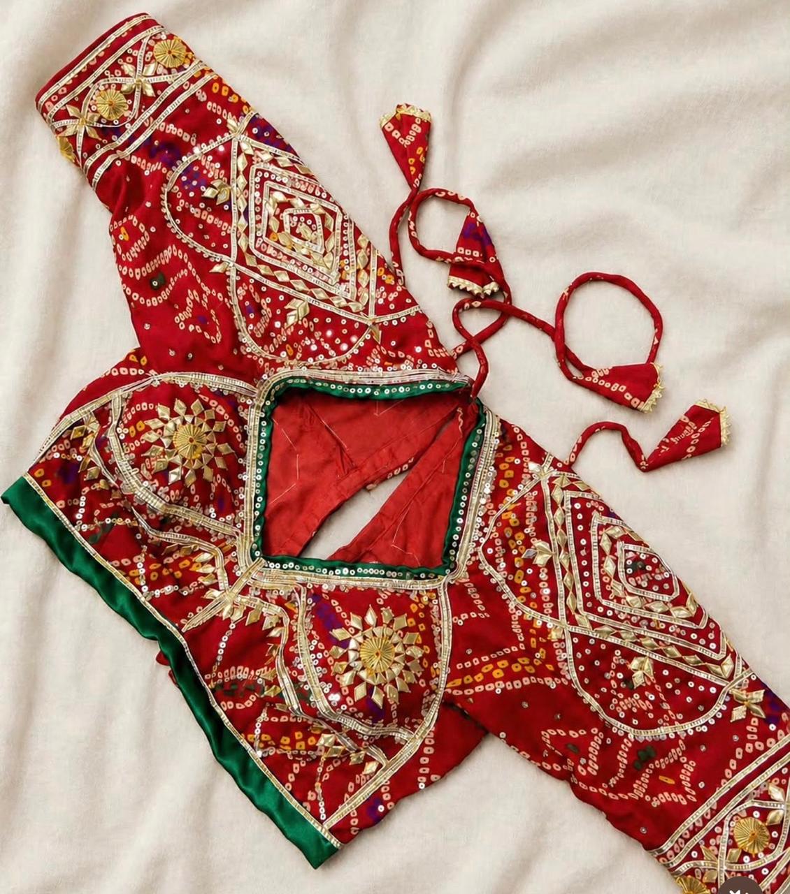 Red Bandani Aangi Blouse with intricate Sequence Lace and Got Work || Jivika