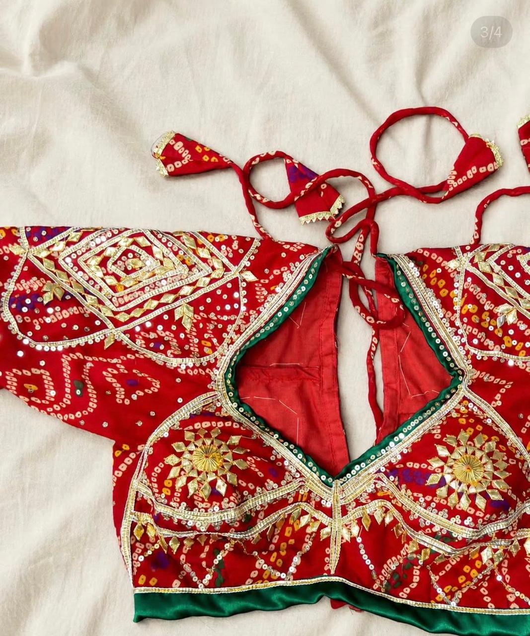 Red Bandani Aangi Blouse with intricate Sequence Lace and Got Work || Jivika