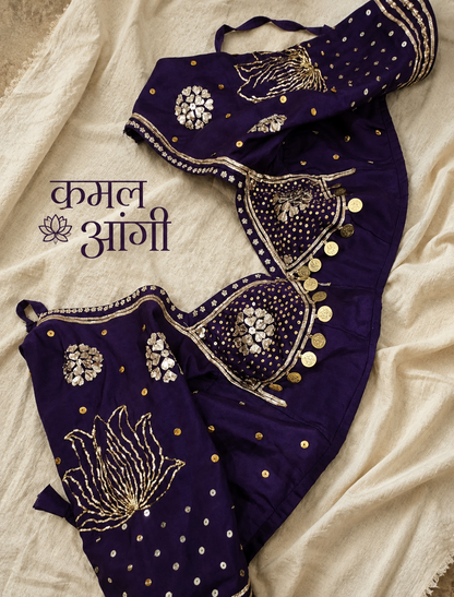 Purple Aangi with Peetan Work and Kamal Motif