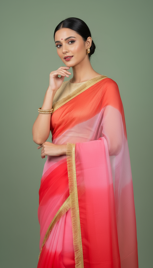 P U R N A || Multicolour Organza Saree with Kiran Lace