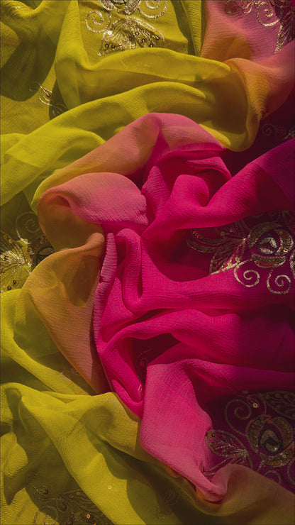 Pure Diamond Chiffon Pink and Green Saree || Anupriya