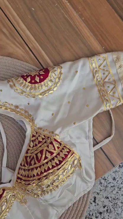 White Aangi Blouse with Intricate Sequence and Gota Patti Work || Charkhi