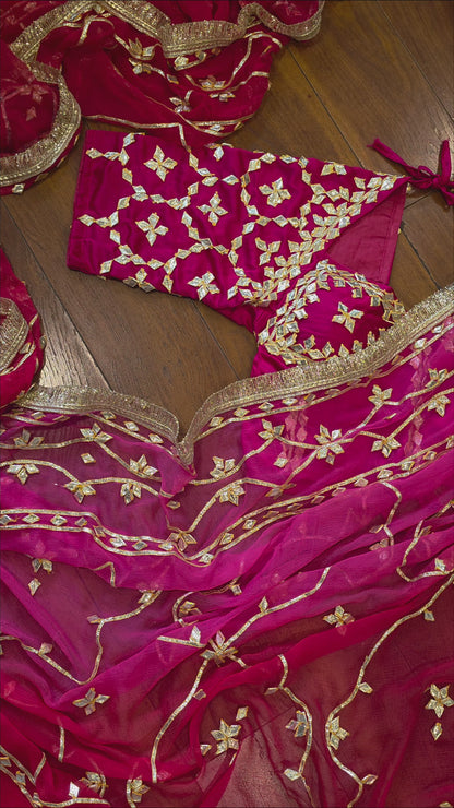 Pure Diamond Chiffon Saree with stitched Pink Aagi