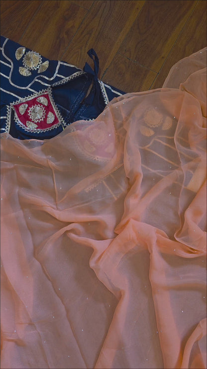 Pure Diamond Chiffon Saree with Mukaish Work + Ready to wear Aangi Blouse || Beena