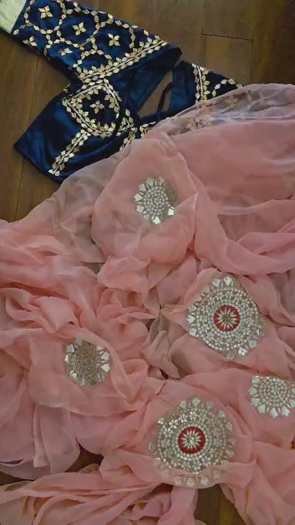 Pure Diamond Chiffon Saree with Gota Patti & Aangi Blouse Combo ||MOKSHA