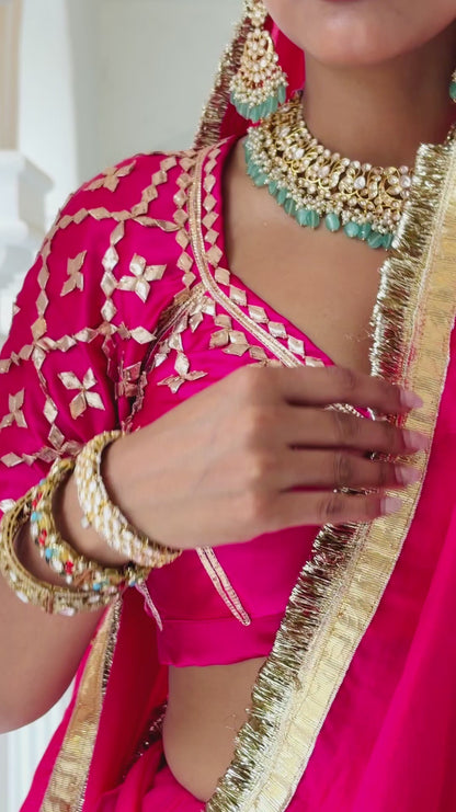 Pink Mull Chanderi 80 Kali Ghaghra Choli Set with Aangi