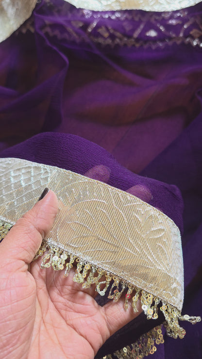 DIamond Chiffon Purple Saree with Lampi Border and Kirna Lace + Angi Blouse with Gota work || Albeli