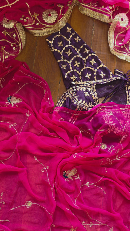 Pure Diamond Chiffon Saree with stitched Purple Aangi || Ramya