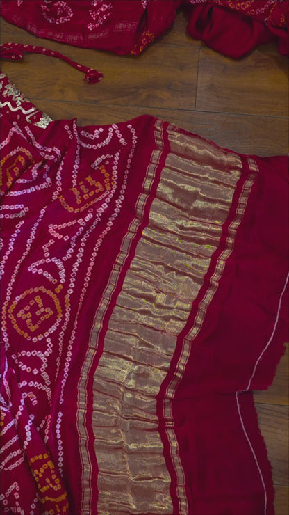 Pure Gajji Silk Rai Bandhej Saree  + Bandhni Aangi || Kesar